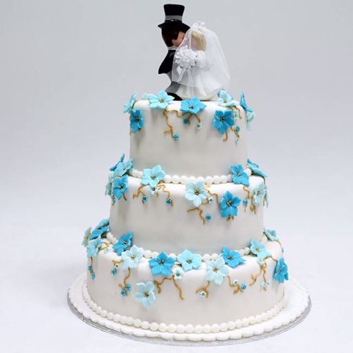 Afbeelding van White blue flowers taart