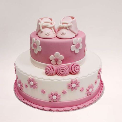 Afbeelding van Roze babyschoen taart