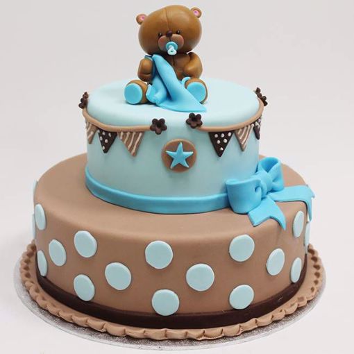 Afbeelding van Brown bear on blue taart