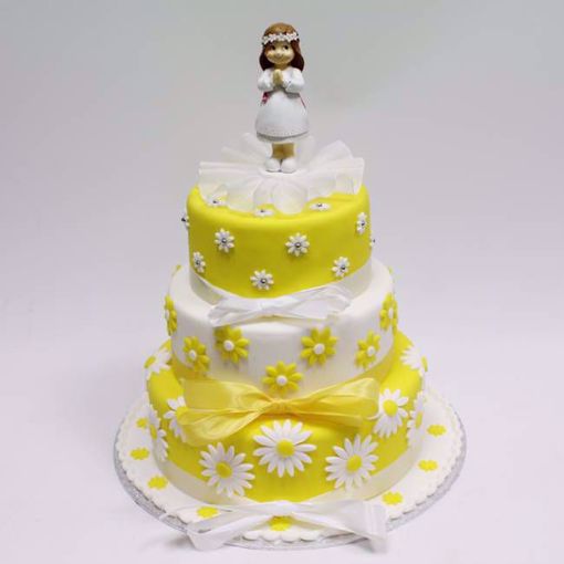 Afbeelding van Communie gele bloem taart