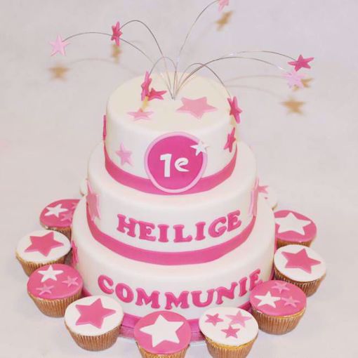 Afbeelding van Sterren Communie taart roze