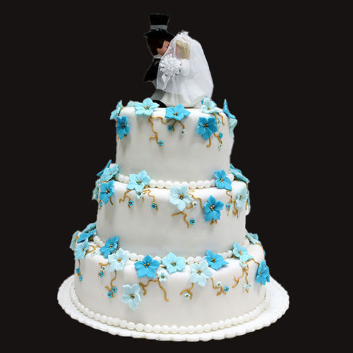 Afbeelding van White blue flowers taart
