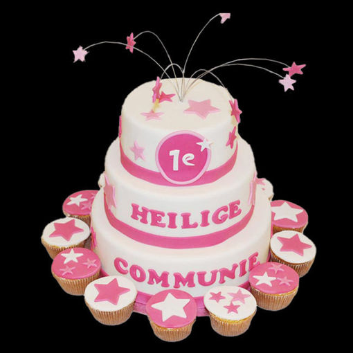 Afbeelding van Sterren Communie taart roze