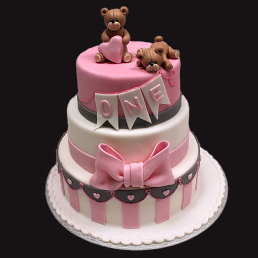 Afbeelding van Brown bear on pink taart