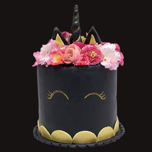 Afbeelding van Unicorn black gold and flowers